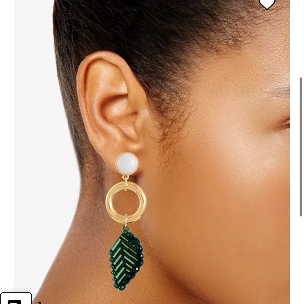 Gold-Tone Stone & Multi-Bead Leaf Statement Earrings